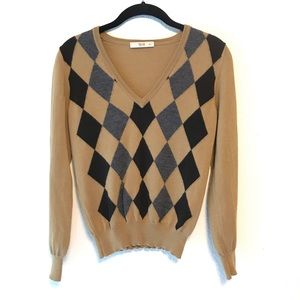 Brown Argyle V-neck Prada sweater